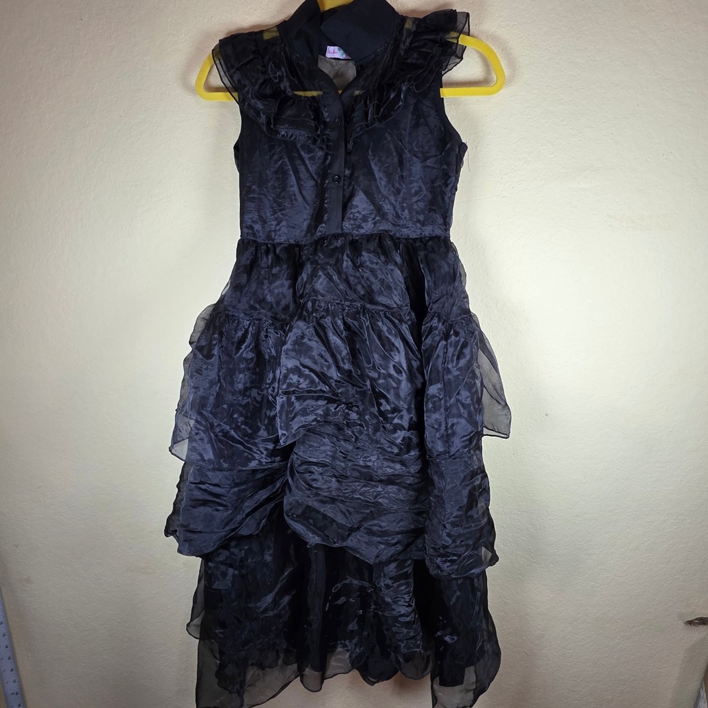 Black Ruffle Tiered Goth Lolita Dress Sleeveless Size S Wednesday costume